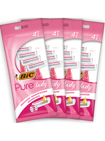 Bic Pure 3 Lady Rasierer Damen, 16 Einwegrasierer mit je 3 Klingen