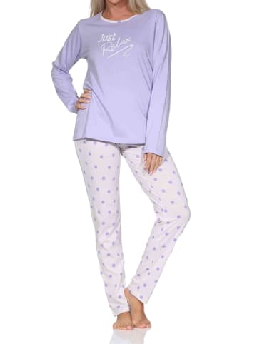 NORMANN Schlafanzug Pyjama langarm Tupfen Punkte in lila