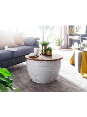 KADIMA DESIGN Massivholz Couchtisch im industriellen Stil mit klappbarer Tischplatte in Weiß