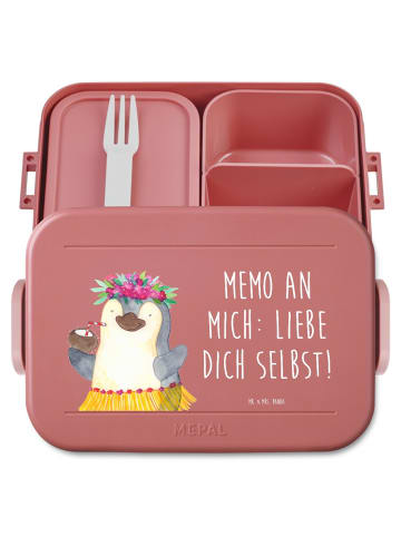 Mr. & Mrs. Panda Bento Box Pinguin Kokosnuss Motiv mit Spruch in Rot Pastell