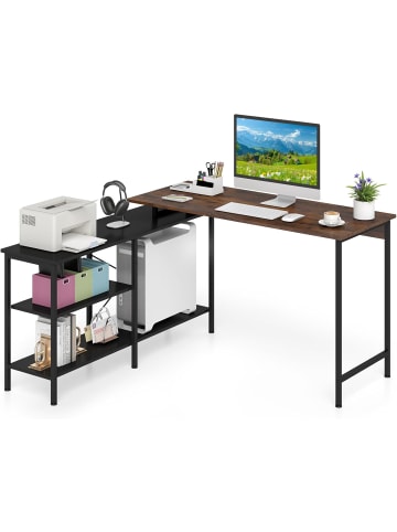 COSTWAY L-förmig Schreibtisch wendbar 135x120x74,5cm in Braun