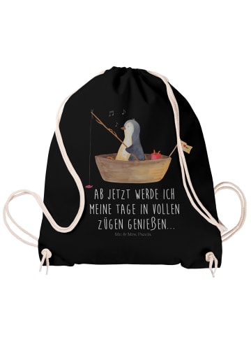 Mr. & Mrs. Panda Jutebeutel Pinguin Angelboot mit Spruch in Schwarz