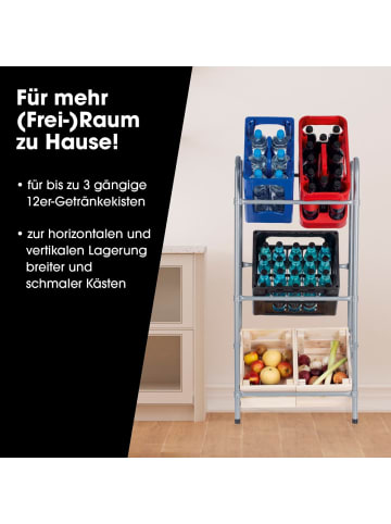 EASYmaxx Getränkekisten-Regal Metall 110x50x33cm silber für 3 Kisten Silber