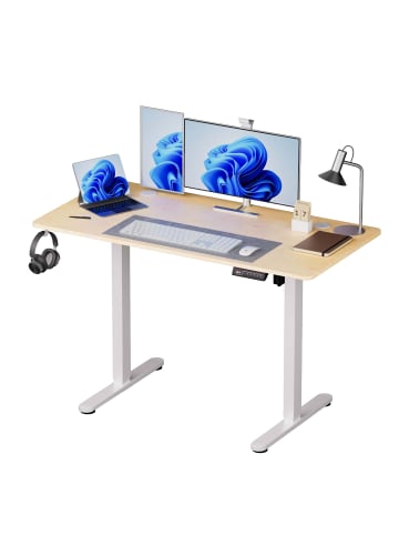relaxdays Höhenverstellbarer Schreibtisch in Natur/ Weiß - (B)120 x (H)120 x (T)60 cm