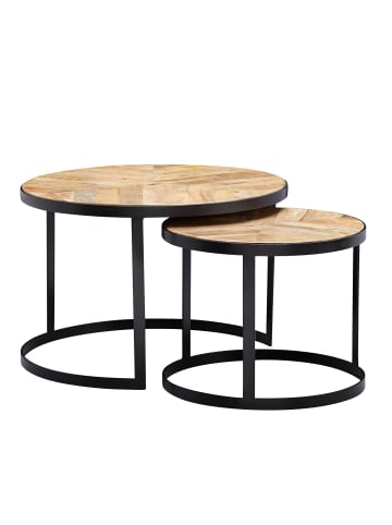 KADIMA DESIGN Couchtisch Industrial | Massivholz, 2er-Set, Metallbeine Schwarz in Beige