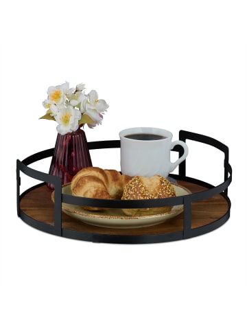 relaxdays Tablett in Braun/ Schwarz - (H)8,5 x (D)30,5 cm