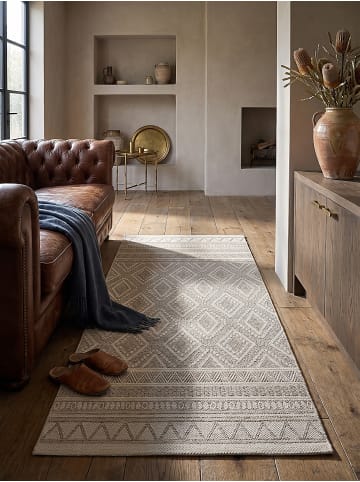 KADIMA DESIGN Teppich flach gewebt mit Rautendessin für drinnen und draußen in Beige