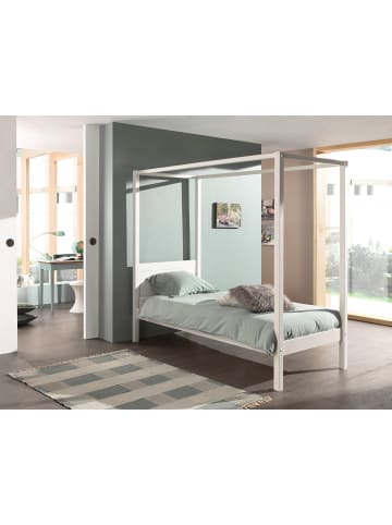 58 aufm Kessel HIMMELBETT Kathie 208x191x98 aus Massivholz in Weiß