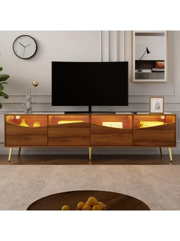 ABRIHOME TV-Schrank mit LED, Glasfront und Stauraum in Braun, 180 x 40 x 50 cm