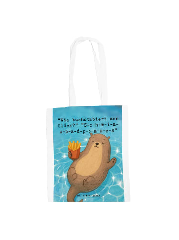 Mr. & Mrs. Panda Tote Bag Otter Schwimmbad Pommes Design mit Spruch in Weiß