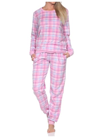 NORMANN Fleece Schlafanzug langarm Bündchen chilige optik in pink1
