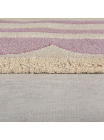 KADIMA DESIGN Wollteppich Grafisch, Rahmen, Wohnzimmer schmutzabweisend in Lila-Beige
