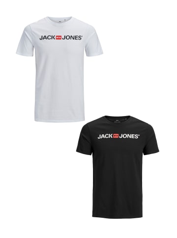 Jack & Jones 2er-SET Kurzarm T-Shirt Plus + Size CREW NECK in Weiß-Schwarz
