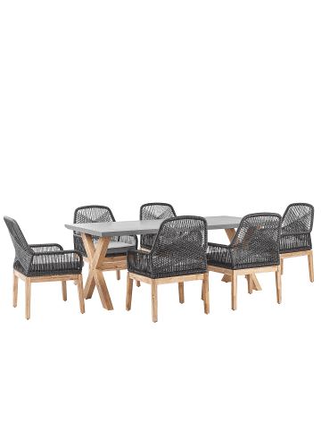 Beliani 7-tlg Gartentisch Set OLBIA in Grau/Schwarz/Braun
