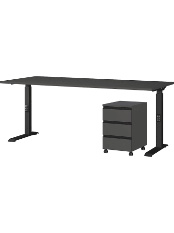 KADIMA DESIGN Büro-Set, Schreibtisch & Rollcontainer, Einstellbar 68-91 cm in Graphit
