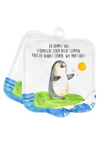 Mr. & Mrs. Panda Topfuntersetzer Pinguin Surfer mit Spruch in Weiß