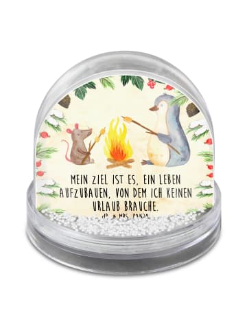 Mr. & Mrs. Panda Schneekugel Pinguin Lagerfeuer mit Spruch in Naturpapier
