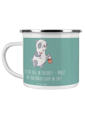 Mr. & Mrs. Panda Camping Emaille Tasse Junggesellenabschied Feie... in Meeresbrise