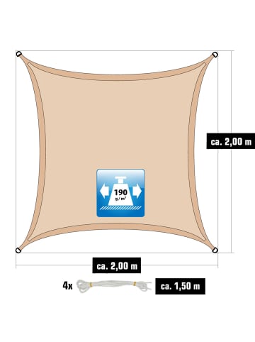 AMANKA Sonnensegel Kalahari 200 x 200 cm in beige