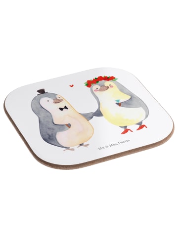 Mr. & Mrs. Panda Untersetzer für Gläser Pinguin Heirat ohne Spruch in Weiß