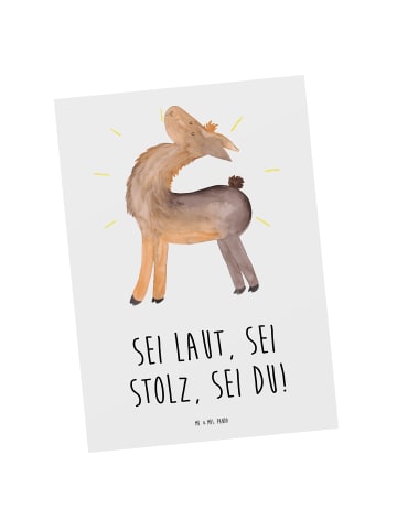 Mr. & Mrs. Panda Postkarte Sei du Mutig mit Spruch in Weiß