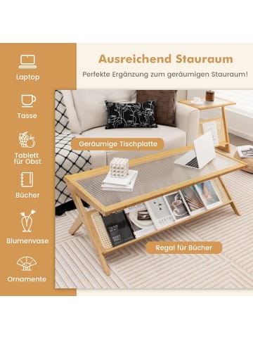 COSTWAY Couchtisch Bambus &Glas 120cm in Beige