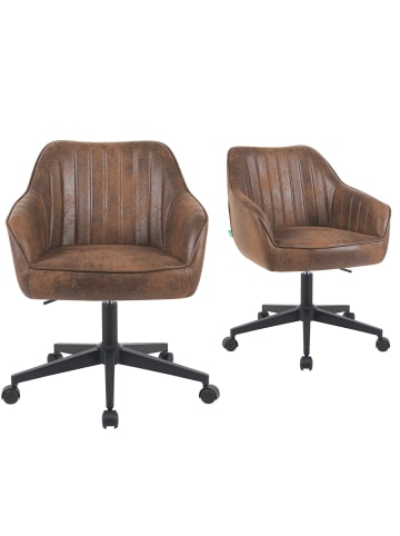 DUBI Möbel 2er-Set: Bürostuhl Mika-Elio in Braun - (B)60 x (H)80 x  (T)61 cm