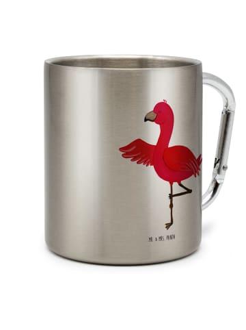 Mr. & Mrs. Panda Outdoor Tasse Flamingo Yoga ohne Spruch in Silber