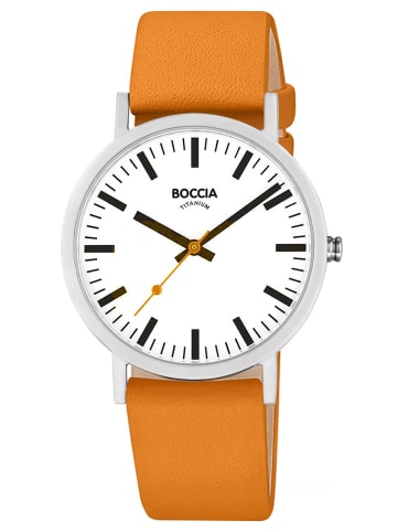 Boccia Herrenuhr Titan mit Lederband Orange