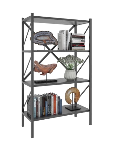 VCM  Holz Metall Stand Regal Büro Bücher Insasi 4fach in Anthrazit
