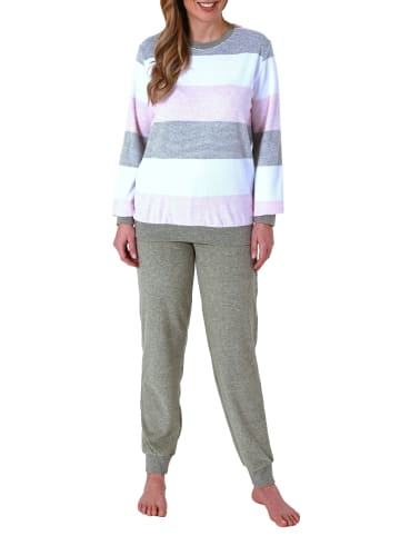 NORMANN Frottee Pyjama Bündchen Block Streifen - 69375 in rosa