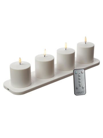 Uyuni 4x LED Kerzen mit Ladestastion/Fernb. aufladbar für Außen 6,8x6,8cm in weiß