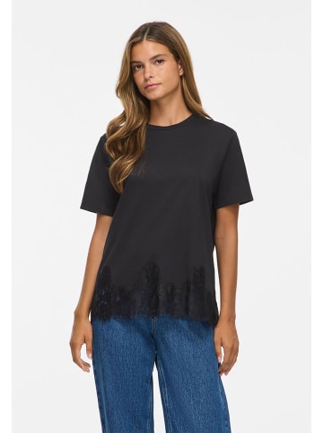 Vila Einfarbige Bluse Rundhals Kurzarm Minimal in Schwarz