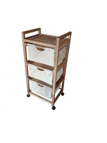 relaxdays Badregal mit Wäschekorb in Natur/ Beige - (B)43,5 x (H)96 x (T)33,5 cm