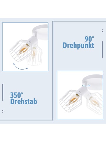 ZMH Deckenleuchte in Weiß 3-flammige E14 rund Schwenkbar Vintage Deckenspot