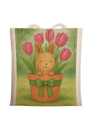 Mr. & Mrs. Panda Shopping Bag Hase Tulpen Design ohne Spruch in Weiß