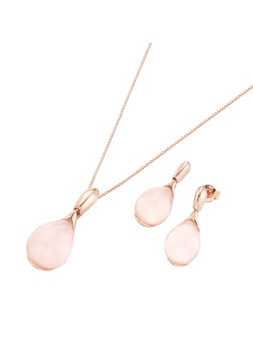 Smart Jewel Schmuckset Rosenquarz, Tropfen in Rosé vergoldet