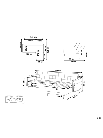 Beliani Ecksofa ABERDEEN in Braun/Silber - (W) 267 x (H) 87 x (L) 168 cm