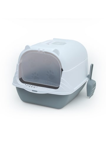 Intirilife Katzentoilette Katzenklo mit Deckel Schaufel 51 x 37.5 x 34.5cm in Grau Weiß