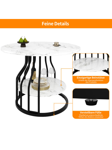 ABRIHOME Esstisch Rund mit Marmorplatte und Aufbewahrung in Schwarz