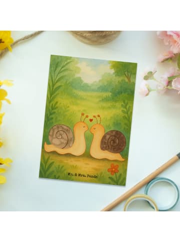 Mr. & Mrs. Panda Postkarte Schnecken Liebe Design ohne Spruch in Weiß