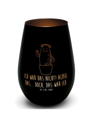 Mr. & Mrs. Panda Gold Windlicht Kaktus Heilig mit Spruch in Schwarz