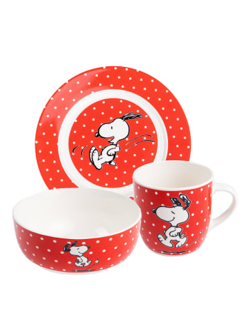 Snoopy The Peanuts Frühstücksset Snoopy Geschirr Set 3-teilig mit Punkten in rot