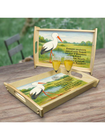 Mr. & Mrs. Panda Sofatablett Storch Design mit Spruch in Weiß