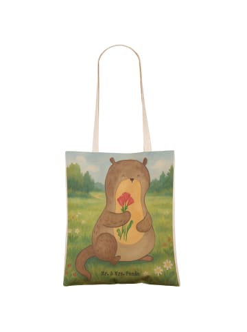 Mr. & Mrs. Panda Stofftasche Otter Blumenstrauß Design ohne Spruch in Weiß