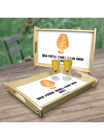Mr. & Mrs. Panda Holztablett Katze Frühaufsteher mit Spruch in Weiß