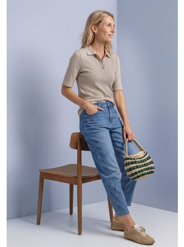 Street One Poloshirt im Strick-Look mit Rippstruktur in Clay Sand Mel.