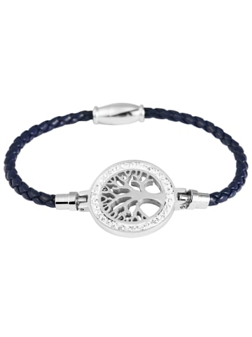 Adeliás Damen Armband – Lebensbaum aus Leder mit Strass Steinchen 18 cm in blau