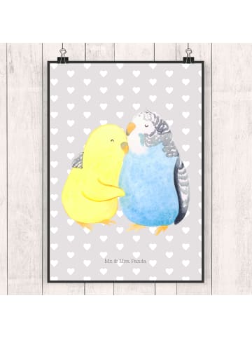 Mr. & Mrs. Panda Bild Wellensittich Liebe ohne Spruch in Grau Pastell