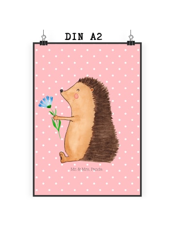 Mr. & Mrs. Panda Kunstdruck Igel Blumen ohne Spruch in Rot Pastell